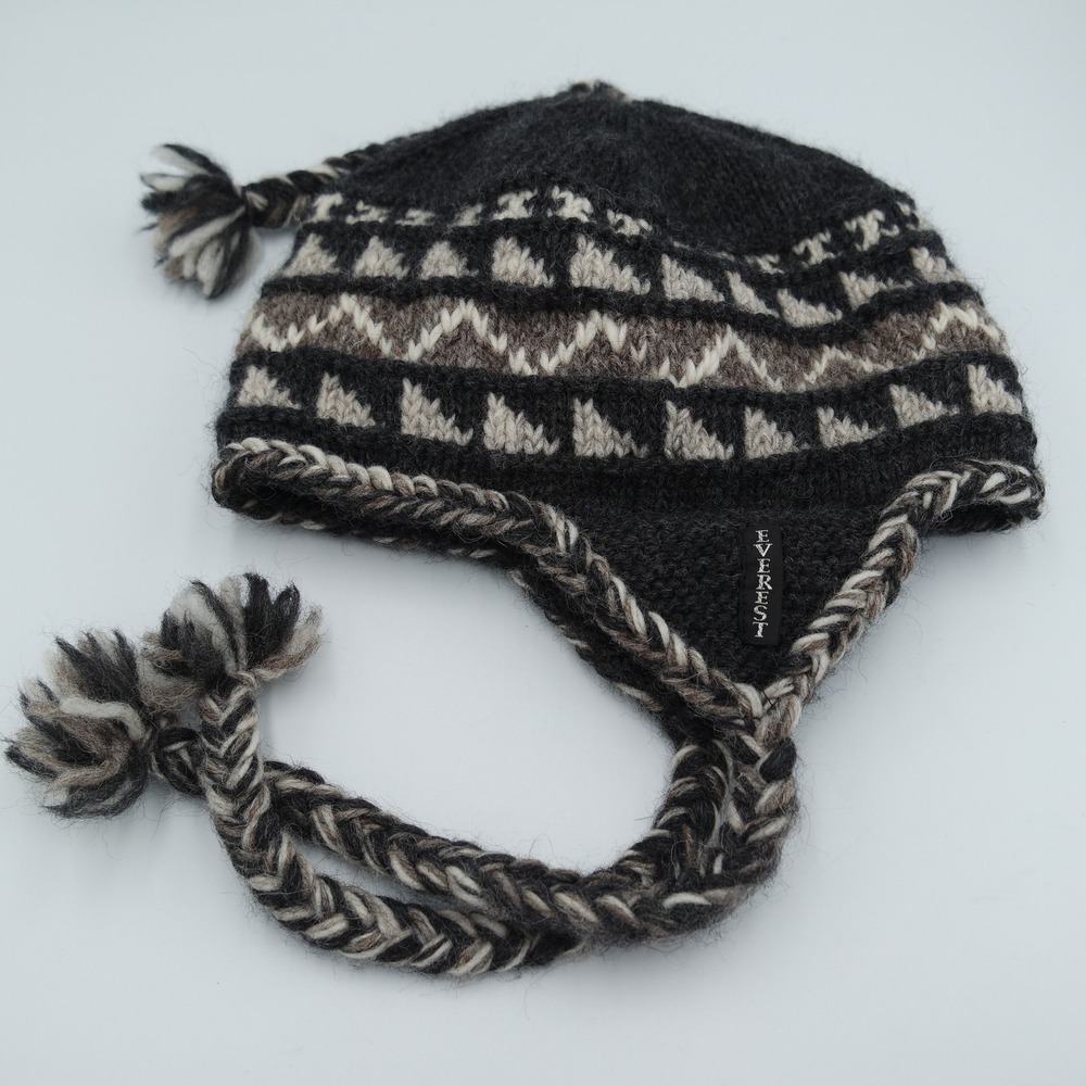 Everest Designs Nepal 100% Wool Fleece Lined Sherpa Earflap Knit Hat Ski Alpine